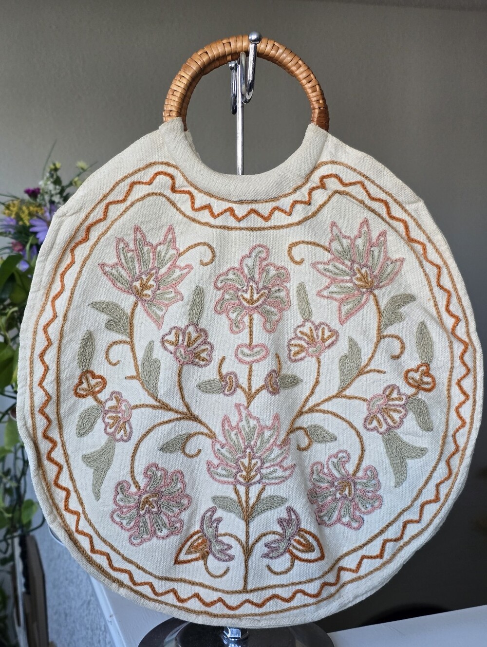 Passports By Pier 1 Imports Round Embroidered Floral Tote Bag